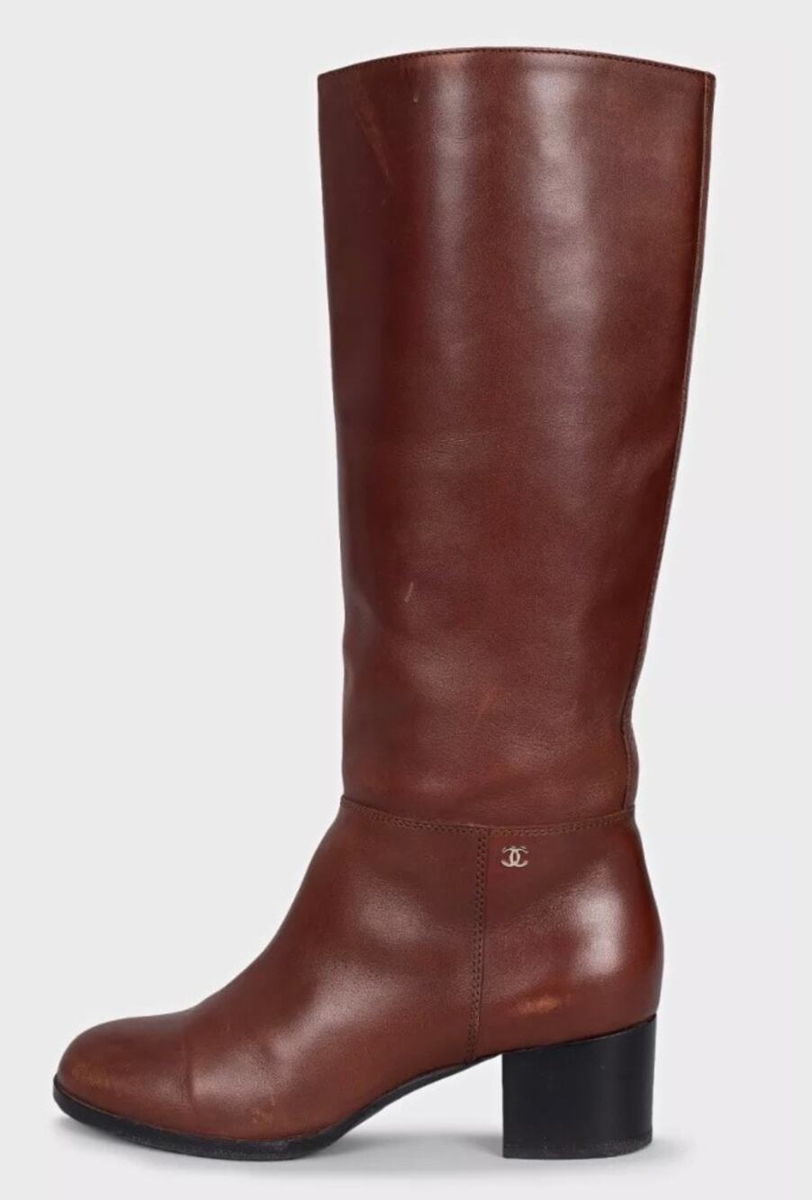 CHANEL Brown Leather Mid-Heel Boots - EU 40